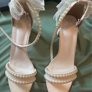 Azazie Cream Pearl Heels